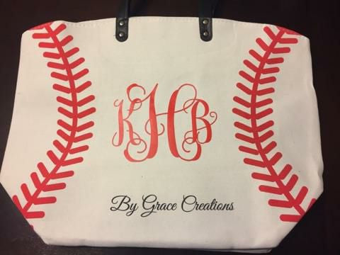 Baseball Tote personalized with our Heat Transfer Vinyl