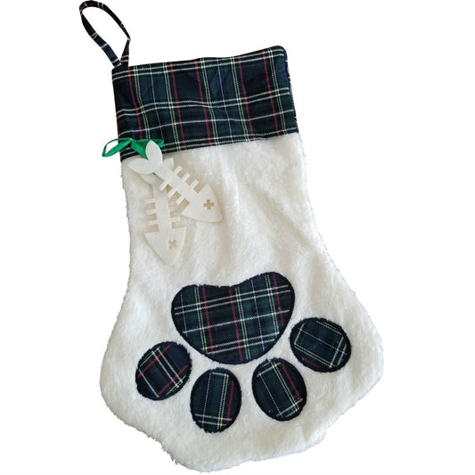 Blue Plaid Cat Christmas Stocking