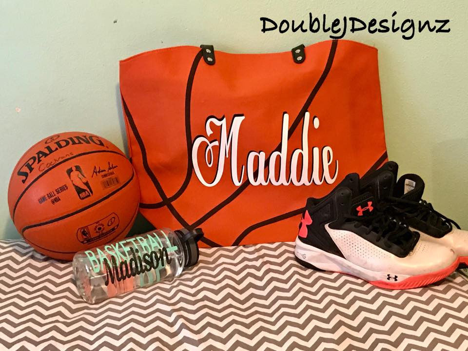 Basketball Tote personalized with our heat transfer vinyl.