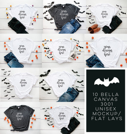 HALLOWEEN Tee BUNDLE 10 Bella Canvas 3001 Unisex Mock Up/Flat Lays DIGITAL FILES