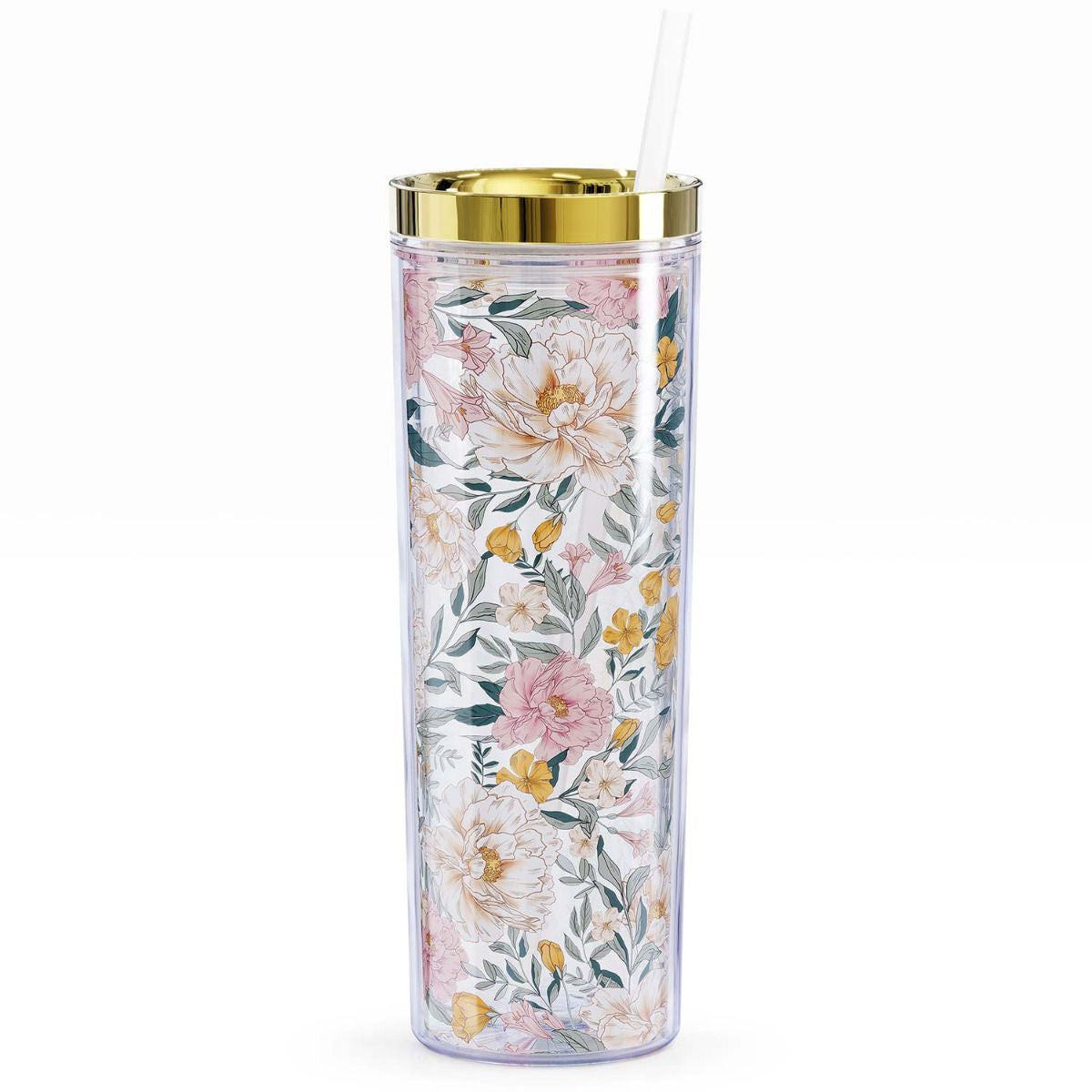 Floral Skinny Tumbler 18oz. with Metallic Lid