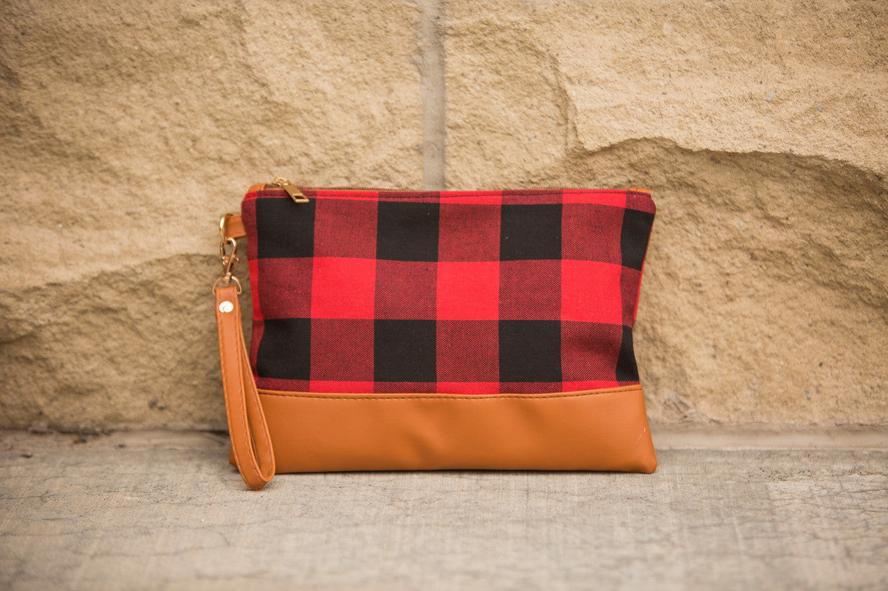 Buffalo Plaid Wristlet Red