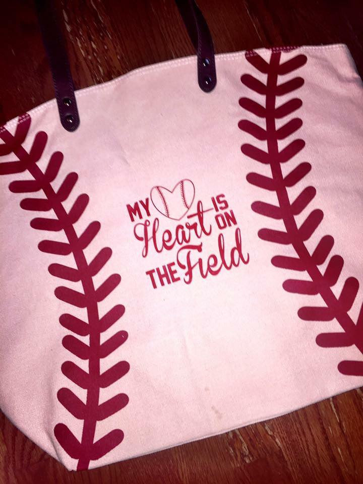 Baseball Tote personalized with our Heat Transfer Vinyl