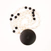 Black Wooden Round Necklace with Pearl Chain