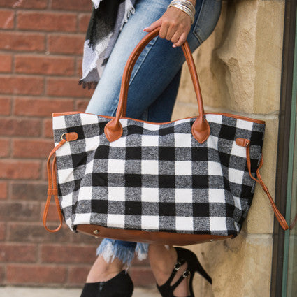 White Buffalo Plaid Tote