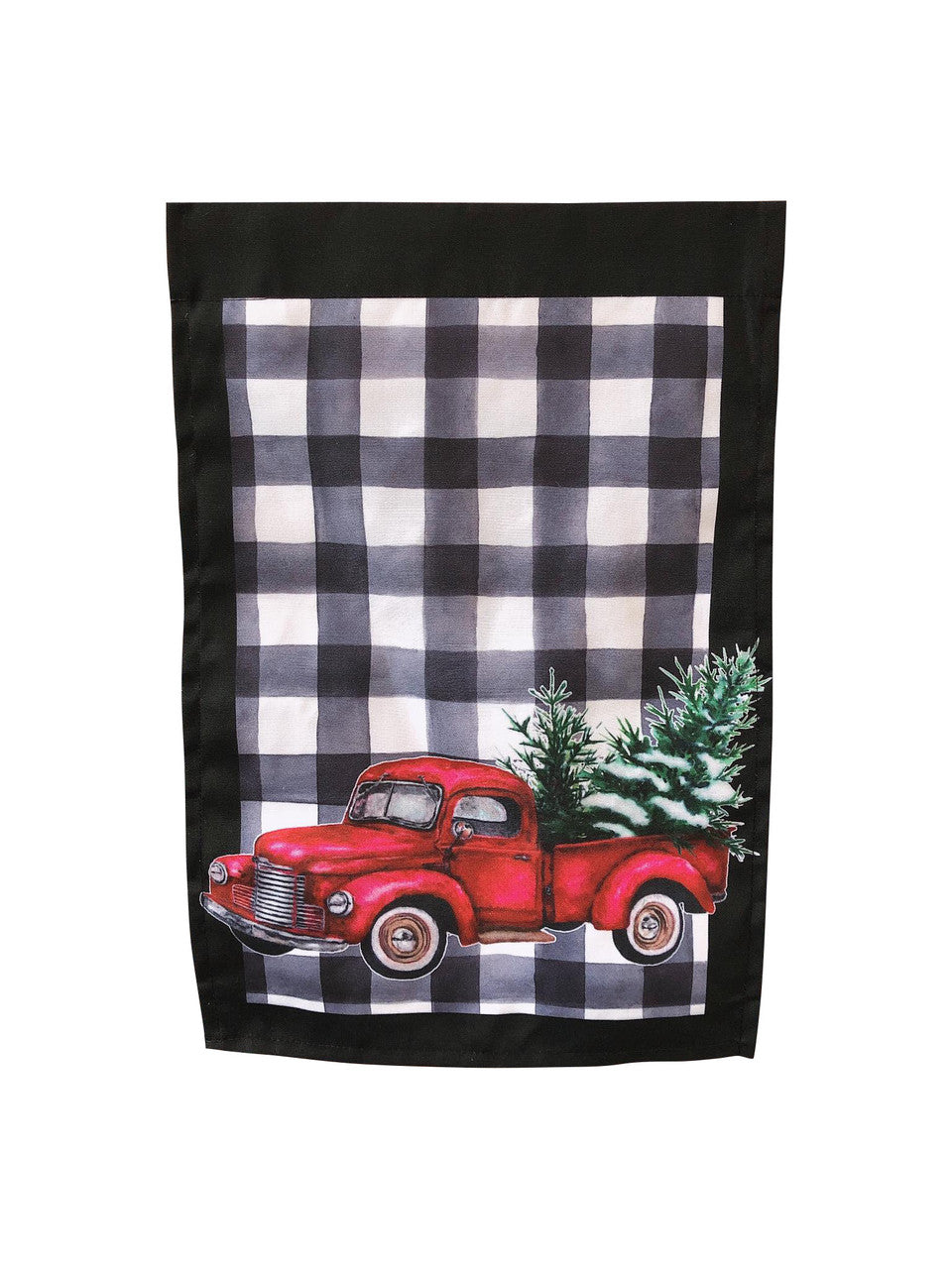 White Plaid Christmas Truck Garden Flag