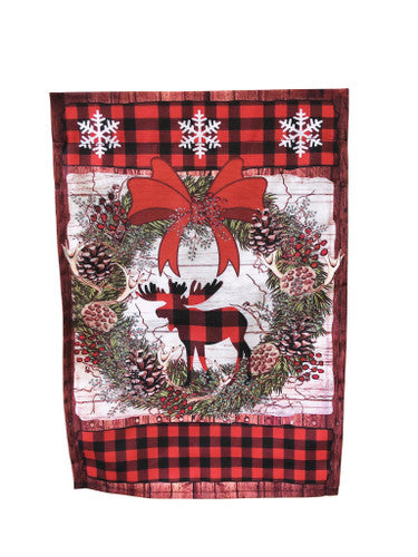 Red Moose Christmas Wreath Garden Flag