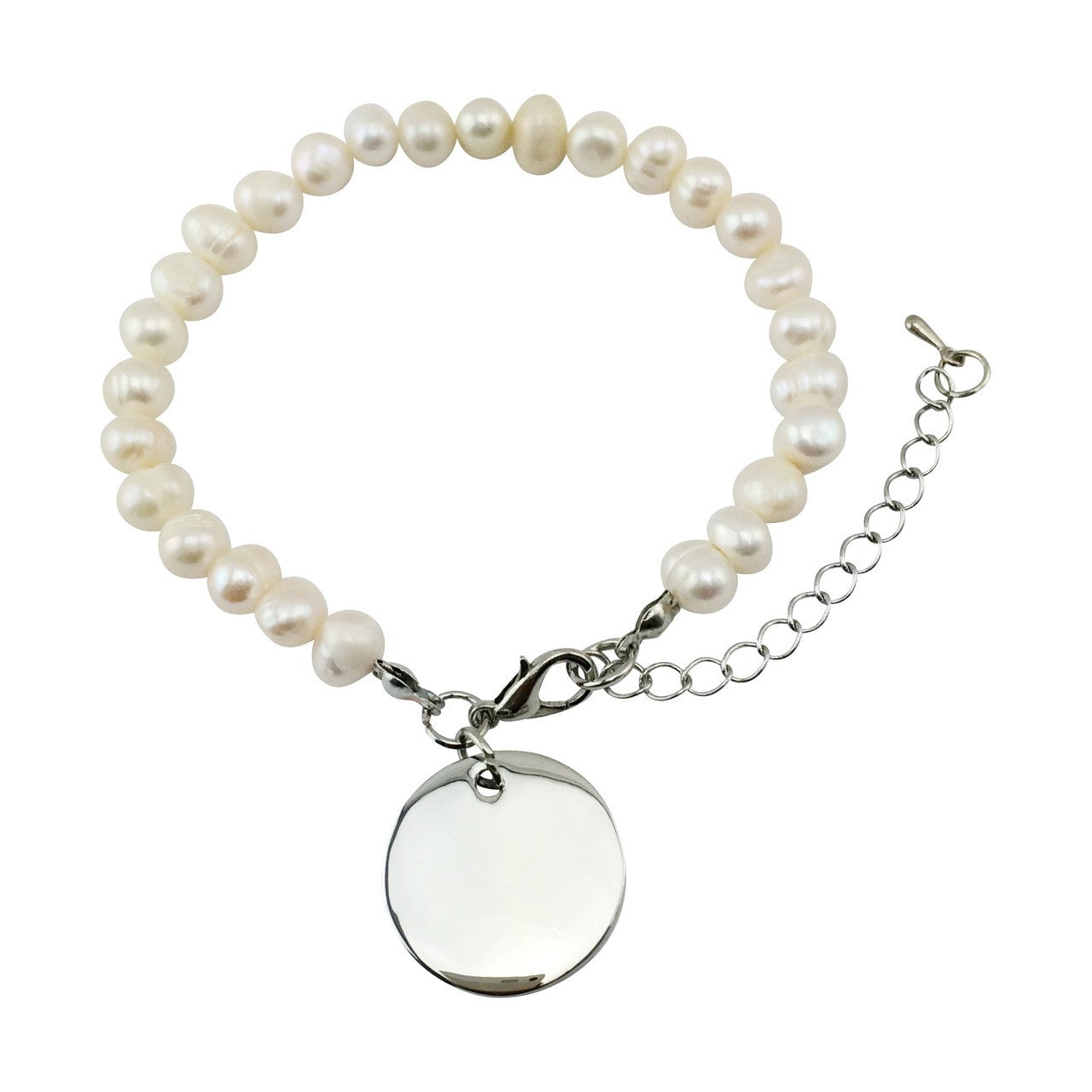 Freshwater Pearl Bracelet with Silver Disc