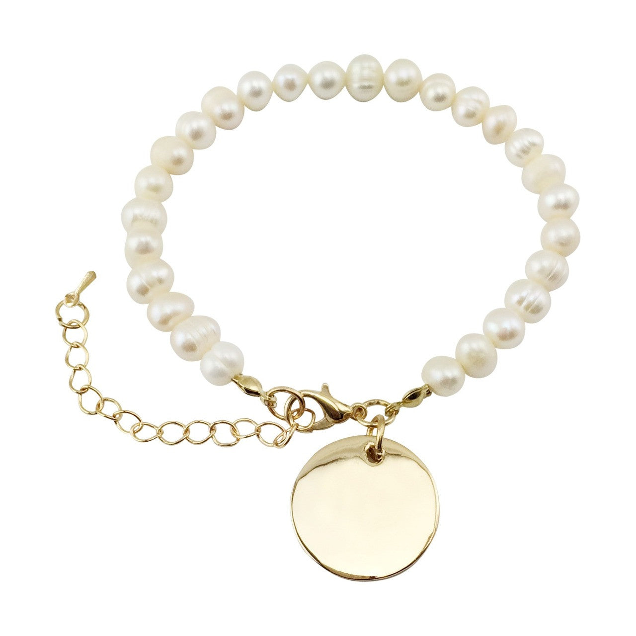 Freshwater Pearl Bracelet with Gold Disc