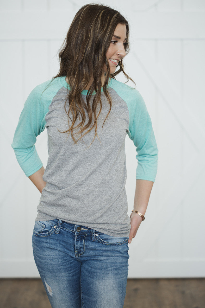 Tri-Blend Baseball Raglan Mint/Oxford