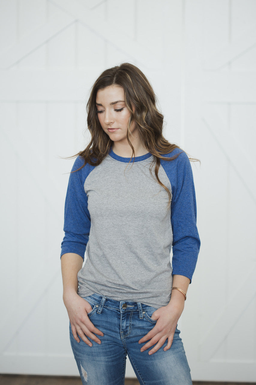 Tri-Blend Baseball Raglan True Blue/Oxford