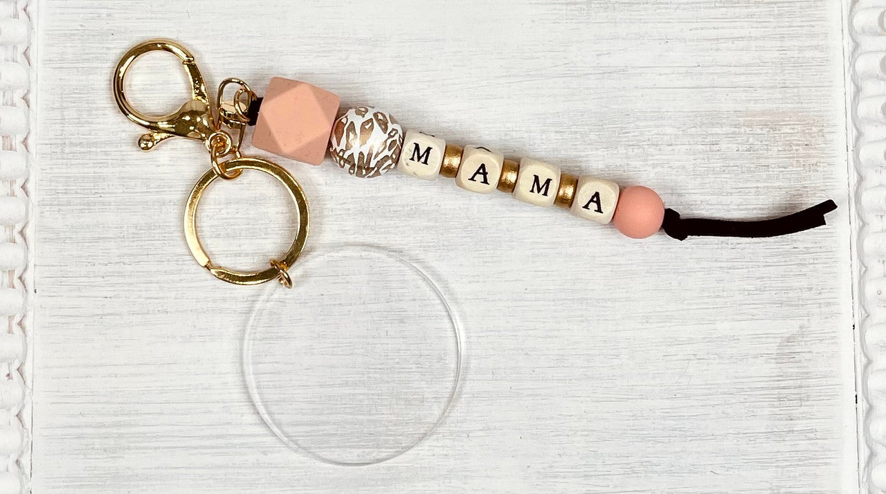 Mama Leopard Bead & Acrylic Disc Key Chain