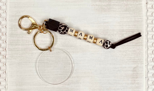 Mama Leopard Bead & Acrylic Disc Key Chain