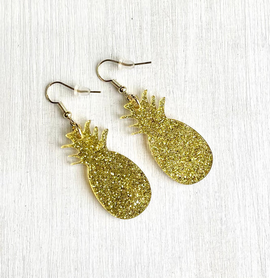 Pineapple Glitter Gold Earrings