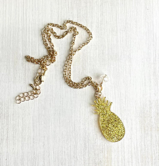 Pineapple Glitter Gold Necklace