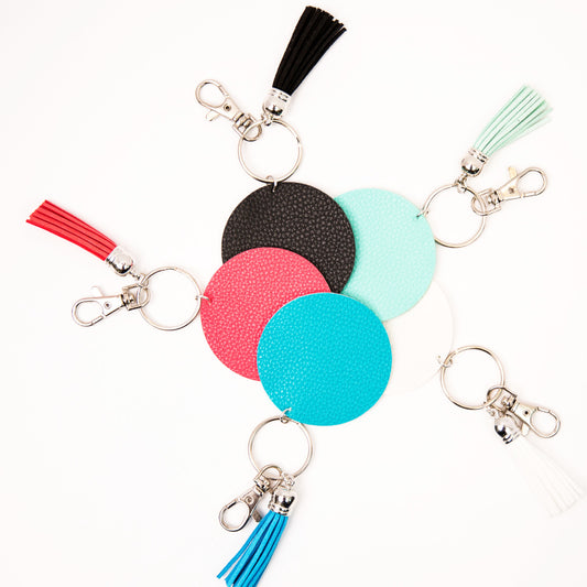 Leather Disc with Tassel Key Chain