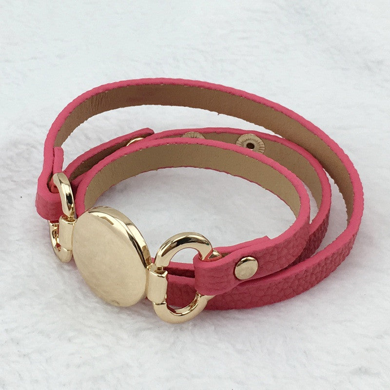 Skinny Wrap Leather Bracelet Pink