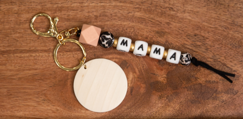 Mama Bead & Wood Disc Key Chain