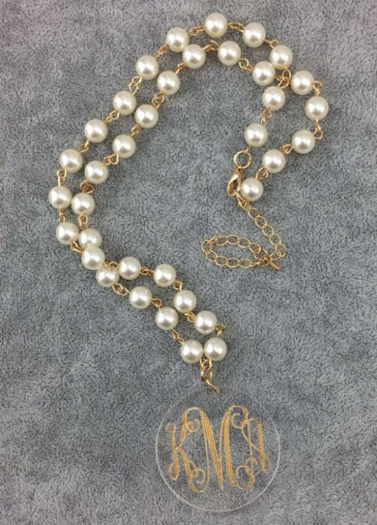 Pearl Chain with Acrylic Disc Necklace