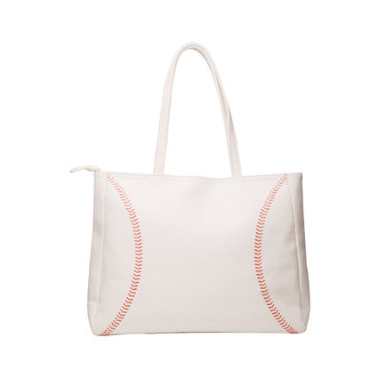 Bright White Baseball Tote with Red Laces