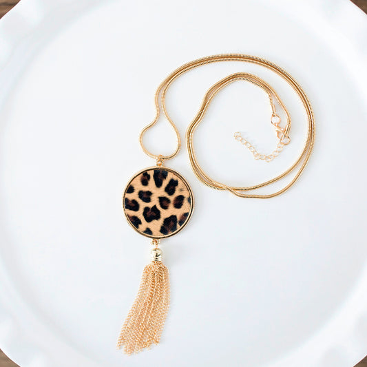 Gold Tassel Leopard Necklace