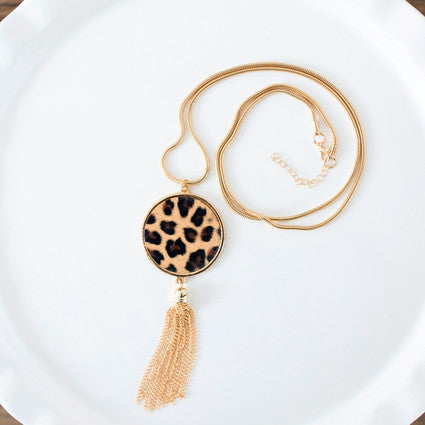 Gold Tassel Leopard Necklace