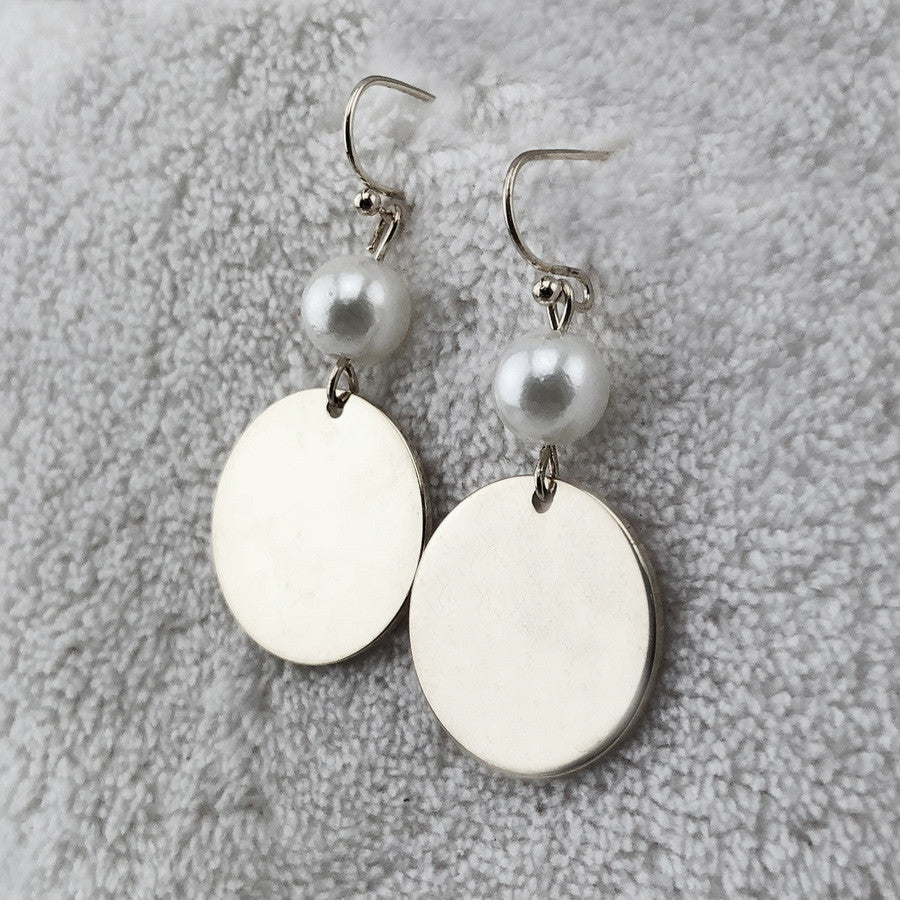 Circle Pendant Earrings with Pearl Silver