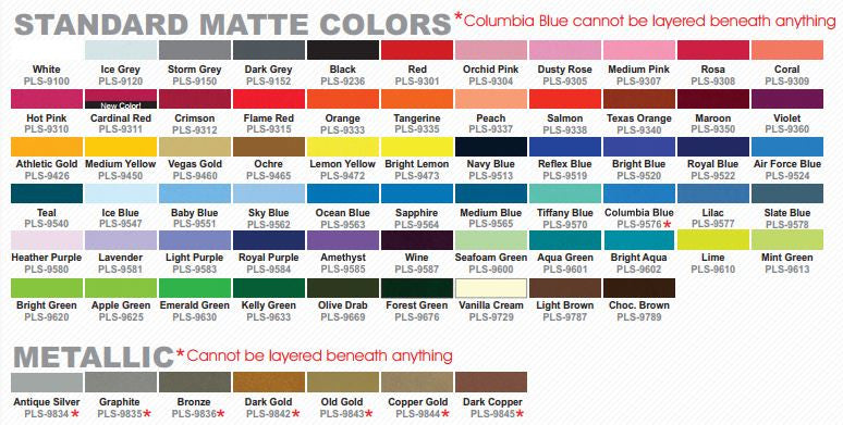 ThermoFlex Plus Heat Transfer Vinyl Color Chart MyVinylDirect