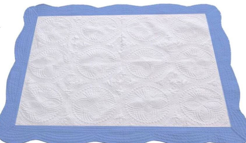 Baby Quilt White with Blue Trim