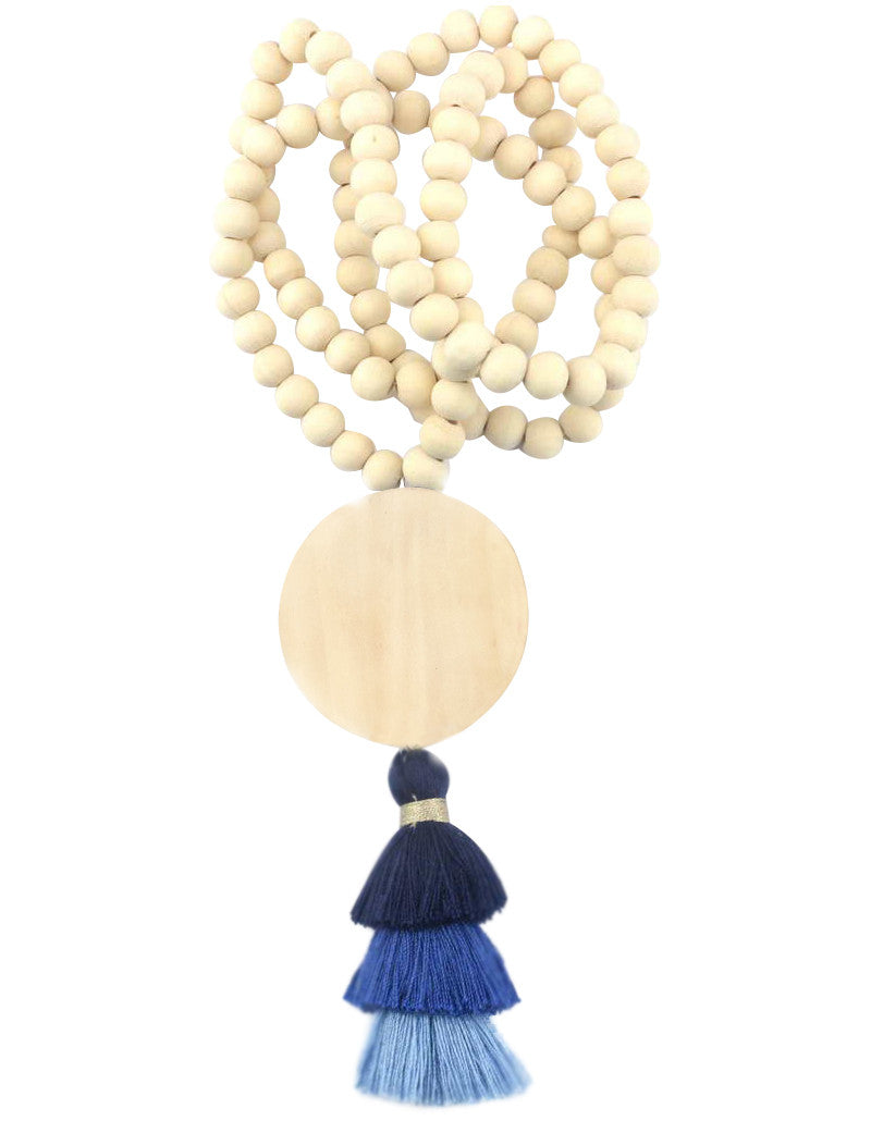 Wood & Bead 3 Tier Tassel Necklace