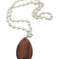 Wooden Tear Drop & Pearls Necklace