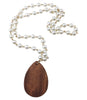 Wooden Tear Drop & Pearls Necklace