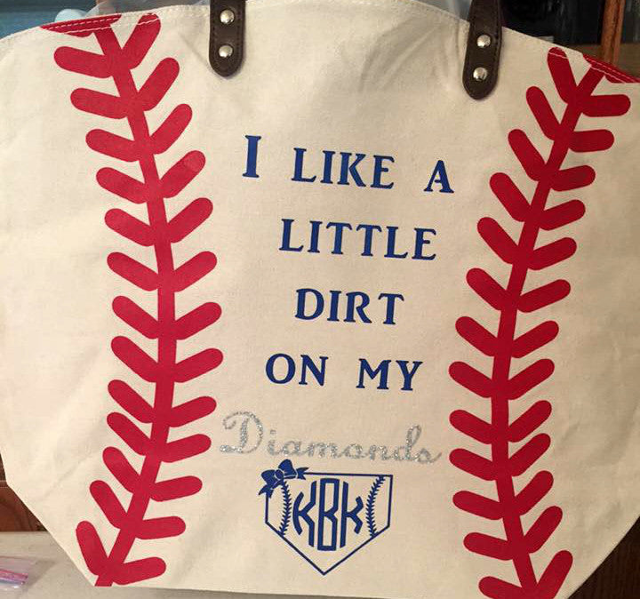 Baseball Tote personalized with our Glitter Heat Transfer Vinyl and our Easyweed Heat Transfer Vinyl