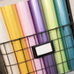 Listed Left to Right-  Pearl, Yellow, Pink, Purple, Lime, & Teal.