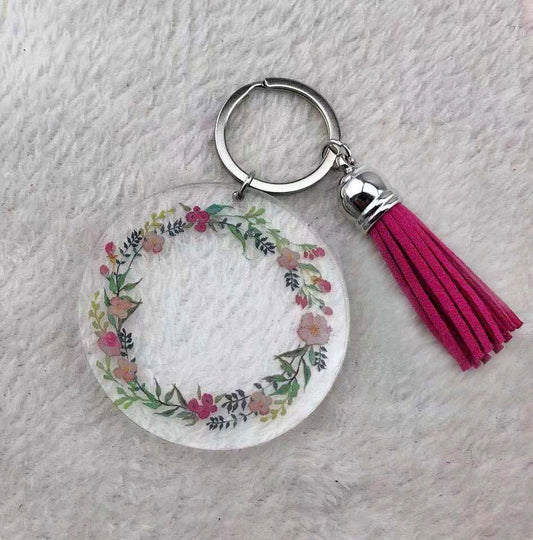 Floral Clear Acrylic Key Chain with Tassel