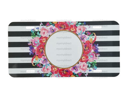 License Plate Car Tag: Floral & Stripes