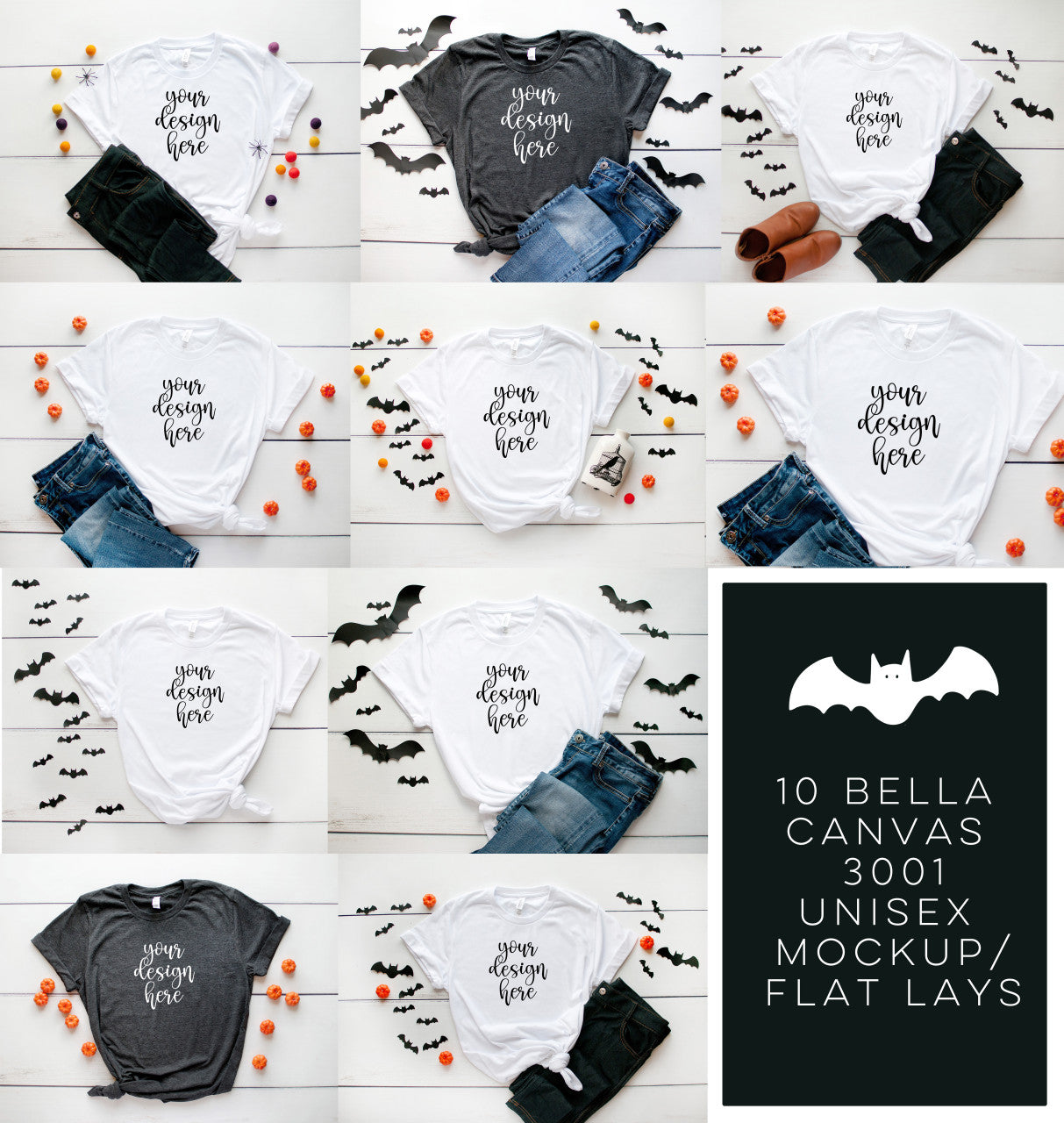 HALLOWEEN Tee BUNDLE 10 Bella Canvas 3001 Unisex Mock Up/Flat Lays DIGITAL FILES