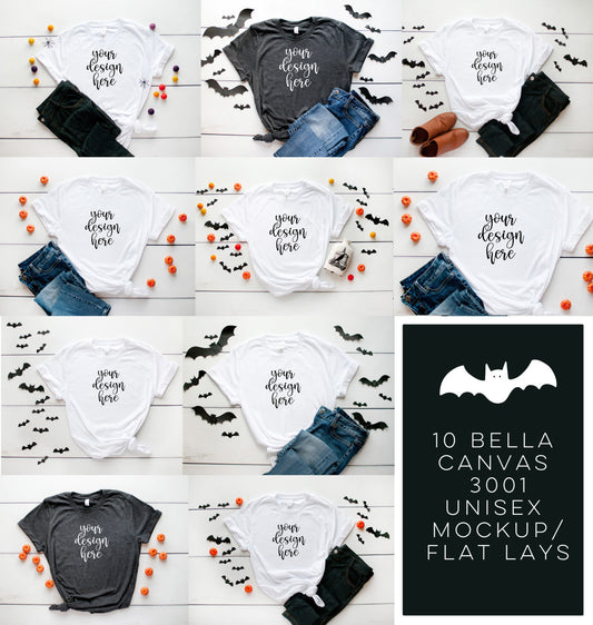 HALLOWEEN Tee BUNDLE 10 Bella Canvas 3001 Unisex Mock Up/Flat Lays DIGITAL FILES