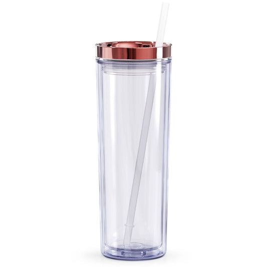 Rose Gold Skinny Tumbler 18oz. with Metallic Lid