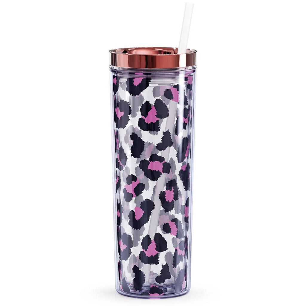 Leopard Skinny Tumbler 18oz. with Metallic Lid