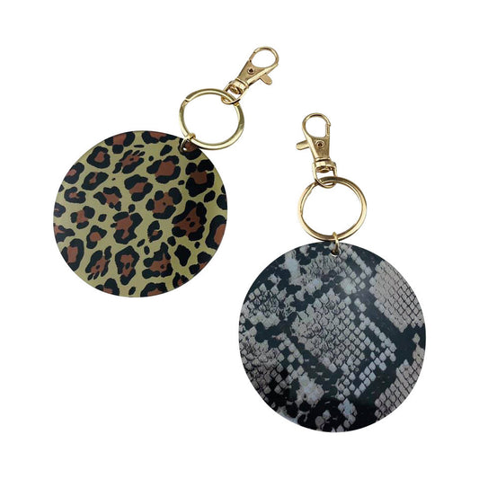 Animal Print Round Acrylic Key Chain Snake and Leopard