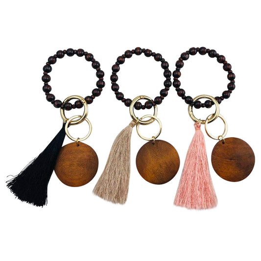 Wood Disc Tassel Bead Bracelet